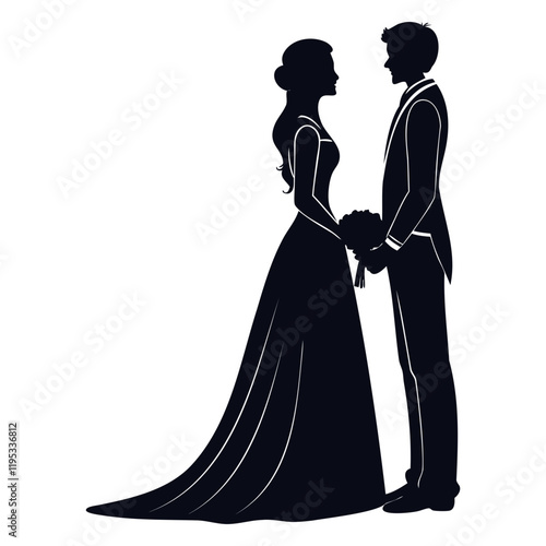 wedding couple Black Silhouette vector Illustration Isolated on a transparent background