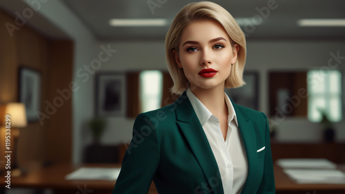 Portrait of Beautiful Woman in Suit Smiling photo