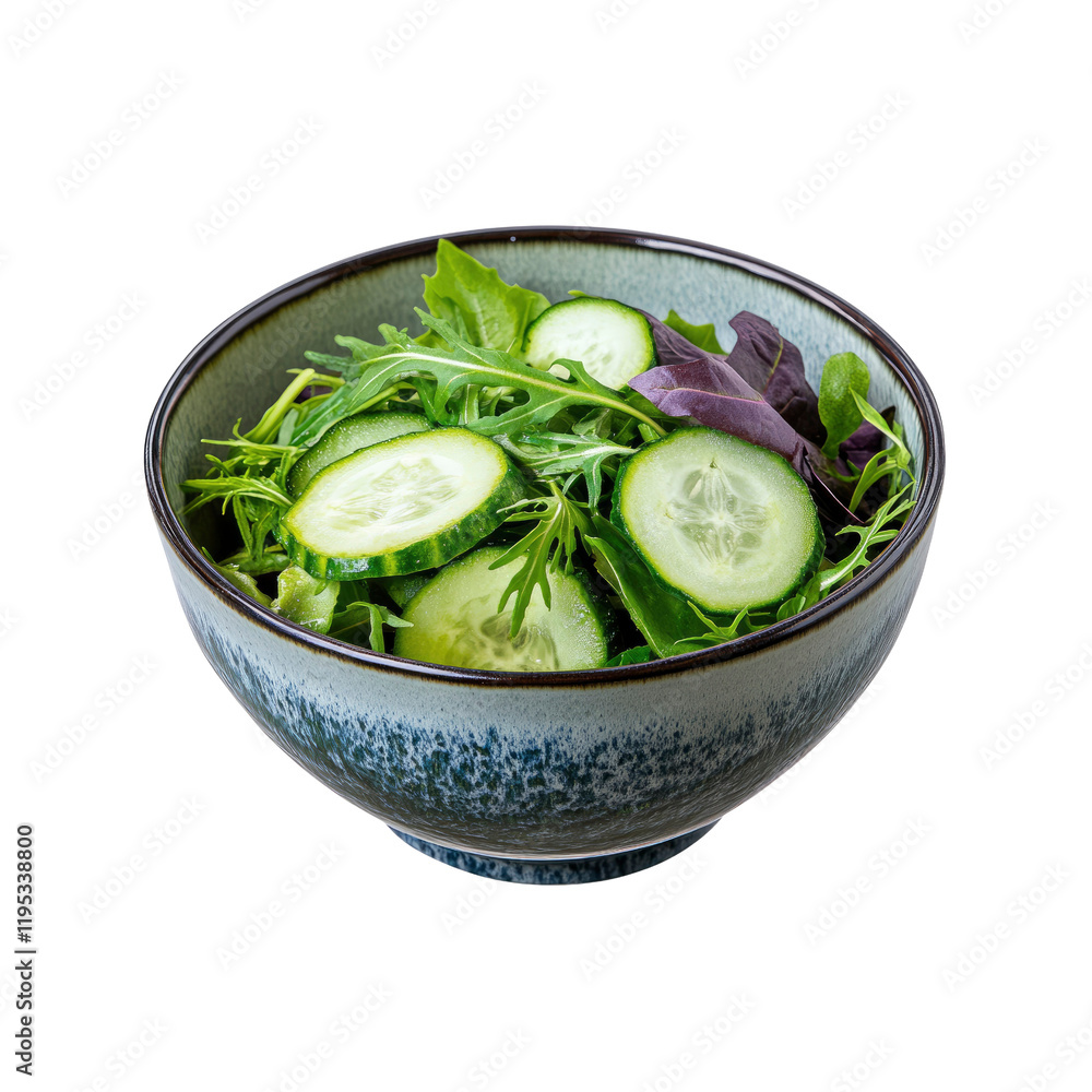 Fresh Cucumber and Mixed Greens Salad in a Rustic Bowl Fresh Cucumber and Mixed Greens Salad in a Rustic Bowl
