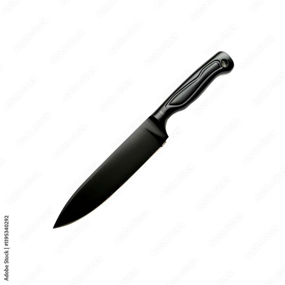 Sleek Black Chef's Knife Isolated on Transparent Background Sleek Black Chef's Knife Isolated on Transparent Background