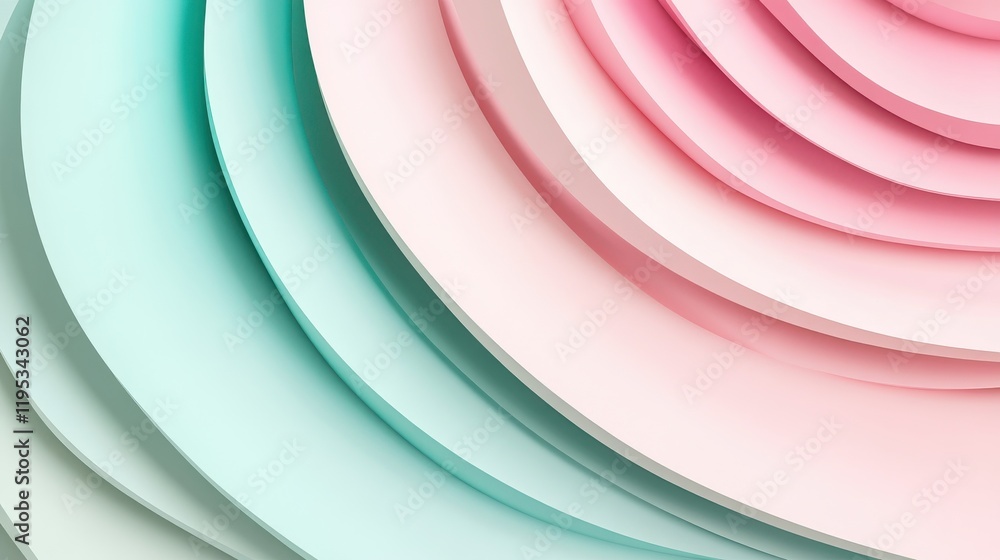 Fototapeta premium Elegant blend of pastel pink and teal arcs creating a soft, soothing visual experience for minimalist decor