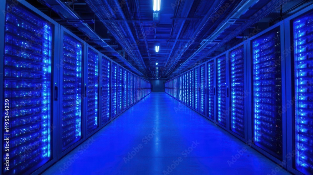 close-up of a data center's computer racks, efficient server arrangements illuminated by cool blue lights, showcasing the backbone of modern technology and networking close-up of a data center's computer racks, efficient server arrangements illuminated by cool blue lights, showcasing the backbone of modern technology and networking