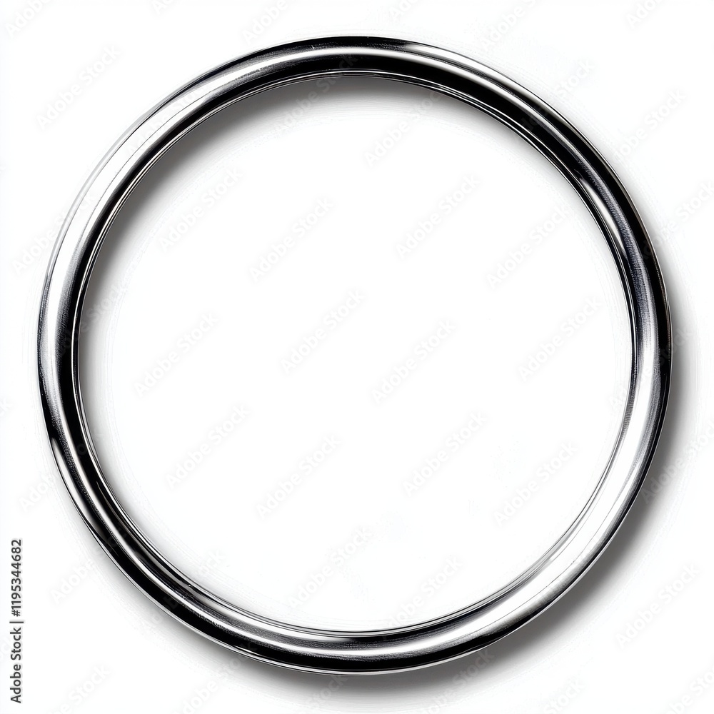 A polished silver circle set against a pristine white backdrop. A polished silver circle set against a pristine white backdrop.