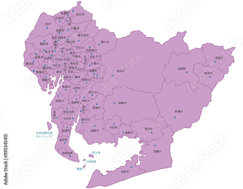 愛知県　地図　紫　斑点　イラスト