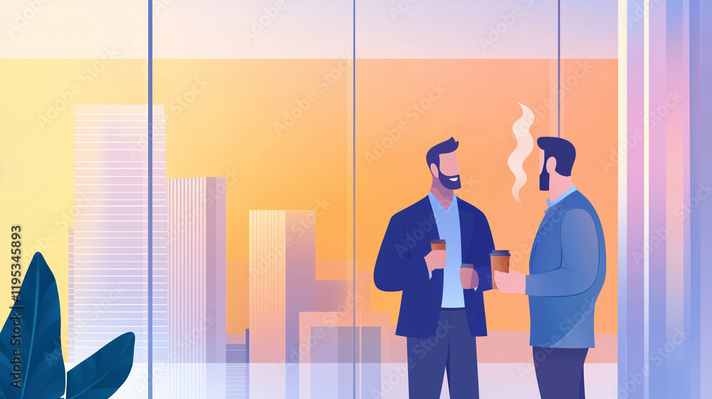 Fototapeta premium City Skyline Corridor Professional Conversation with Coffee