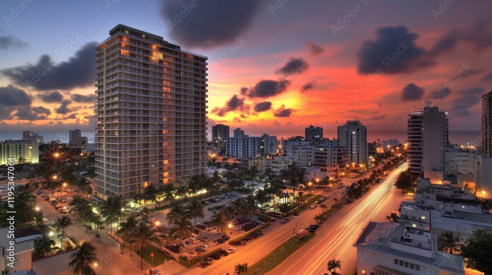Fototapeta premium Sunset Over City Skyline with Modern Buildings and Vibrant Colors