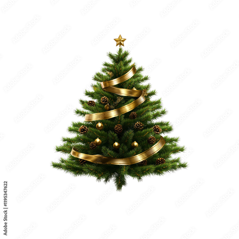 Elegant Gold and Green Christmas Tree with Ribbon and Ornaments Elegant Gold and Green Christmas Tree with Ribbon and Ornaments