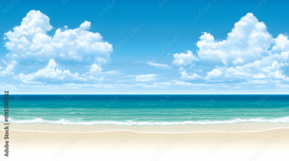 Summer Beach Illustration: Ocean, Sky, Clouds Summer Beach Illustration: Ocean, Sky, Clouds