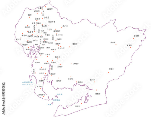 愛知県　地図　白　斑点　イラスト