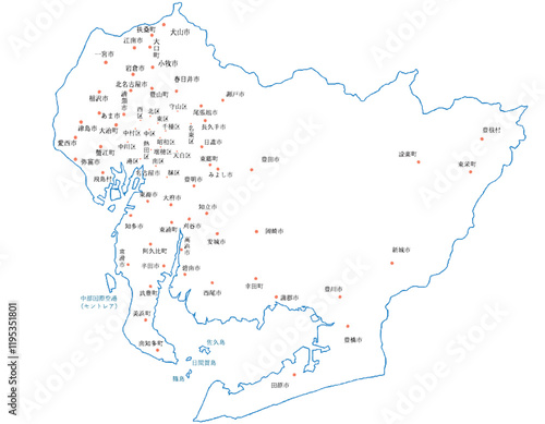 愛知県　地図　白　斑点　イラスト