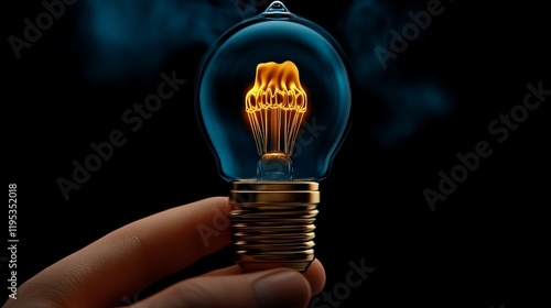 Illuminating Ideas: A hand gently cradles a glowing light bulb, its warm filament a beacon of innovation and inspiration against a dramatic dark background.
