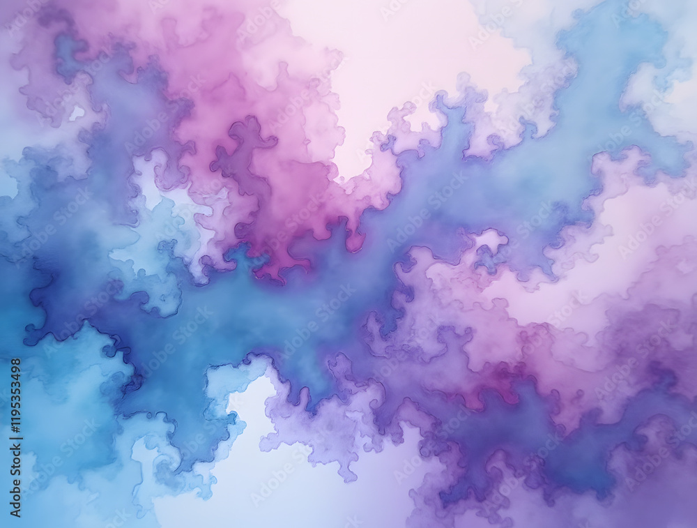 A cloud pattern of alcohol ink in shades of purple and blue creates an ethereal atmosphere with splashes of colour creating dreamy patterns on the surface of the fabric. A cloud pattern of alcohol ink in shades of purple and blue creates an ethereal atmosphere with splashes of colour creating dreamy patterns on the surface of the fabric.