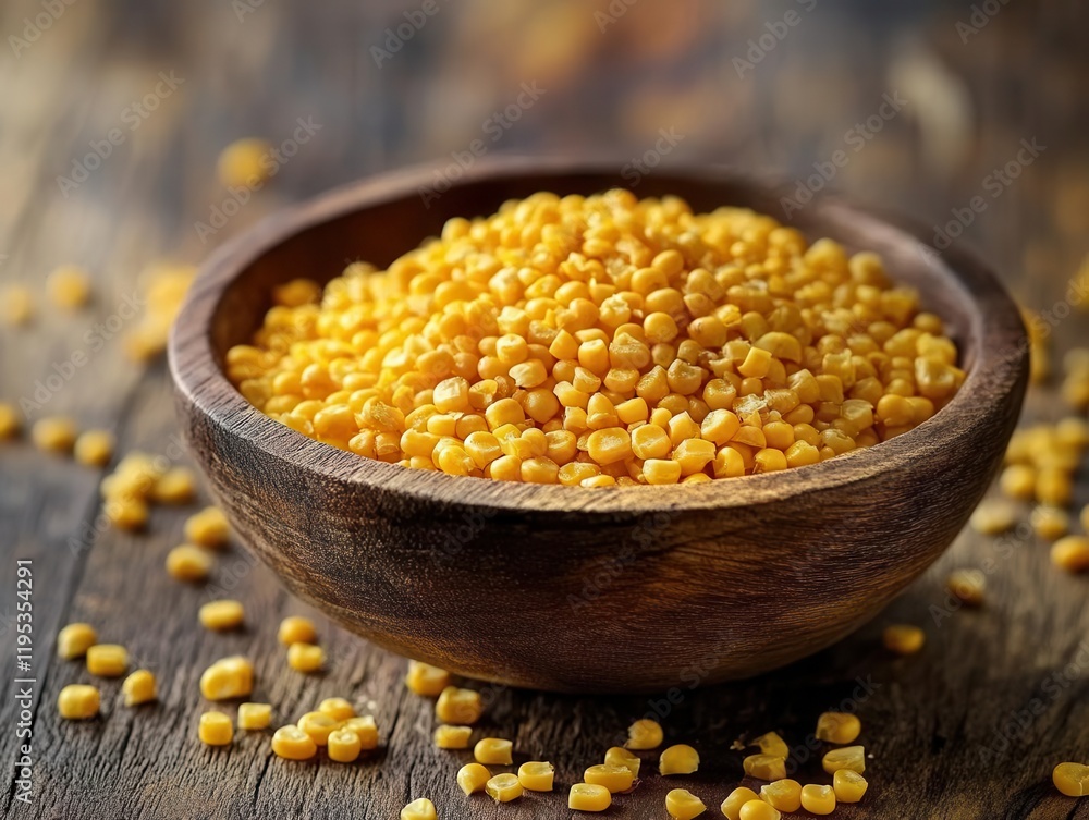 golden sweet corn kernels freshly harvested scattered in rustic wooden bowl with natural morning light and authentic farm-to-table styling golden sweet corn kernels freshly harvested scattered in rustic wooden bowl with natural morning light and authentic farm-to-table styling