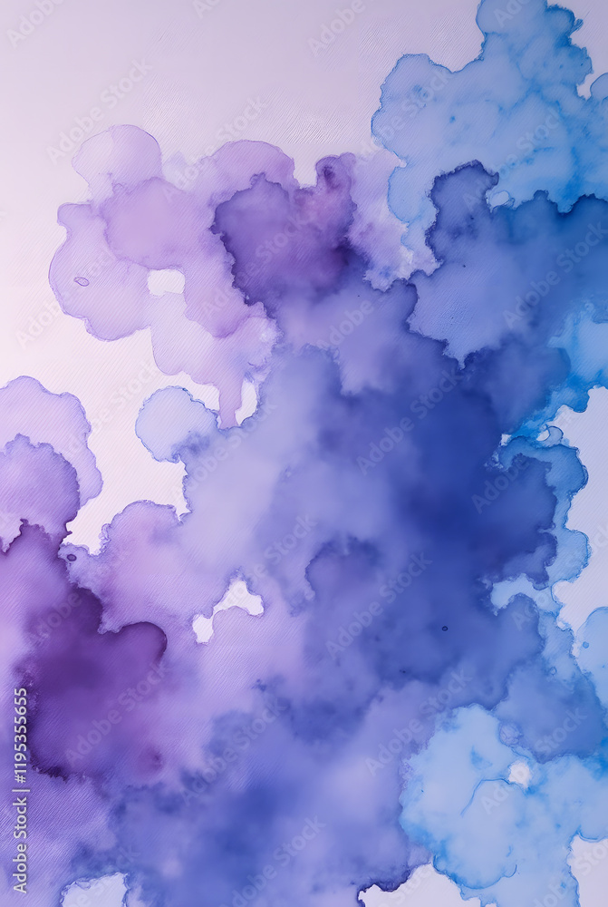 Obraz premium A cloud pattern of alcohol ink in shades of purple and blue creates an ethereal atmosphere with splashes of colour creating dreamy patterns on the surface of the fabric.