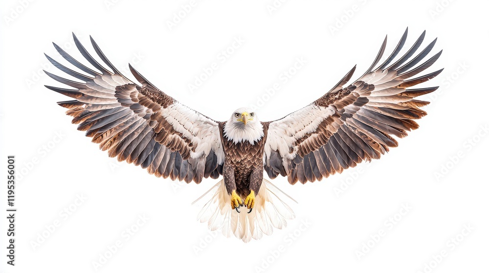 Obraz premium A majestic eagle soaring through the sky with its wings fully spread, symbolizing freedom and strength in wildlife. Captivating wildlife photography.