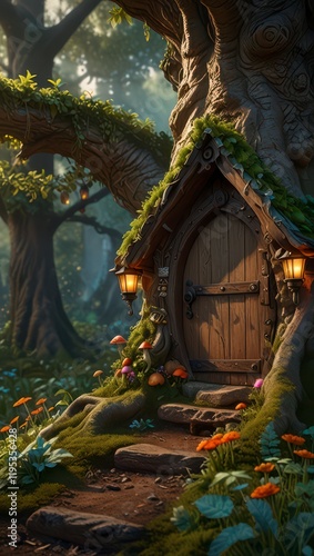 A charming tiny gnome cottage nestled.