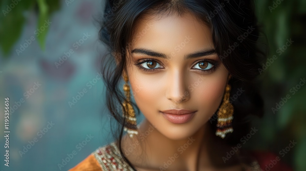 elegant portrait of a young and beautiful indian woman, exuding grace and poise, set against a softly lit background that enhances her features and cultural richness elegant portrait of a young and beautiful indian woman, exuding grace and poise, set against a softly lit background that enhances her features and cultural richness