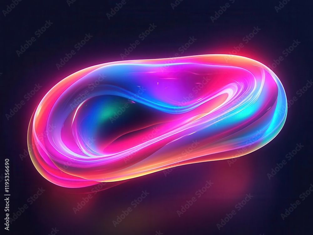 Naklejka premium holographic fluid abstract shape with neon gradient colors floating in dark space - modern 3d rendered digital art background design