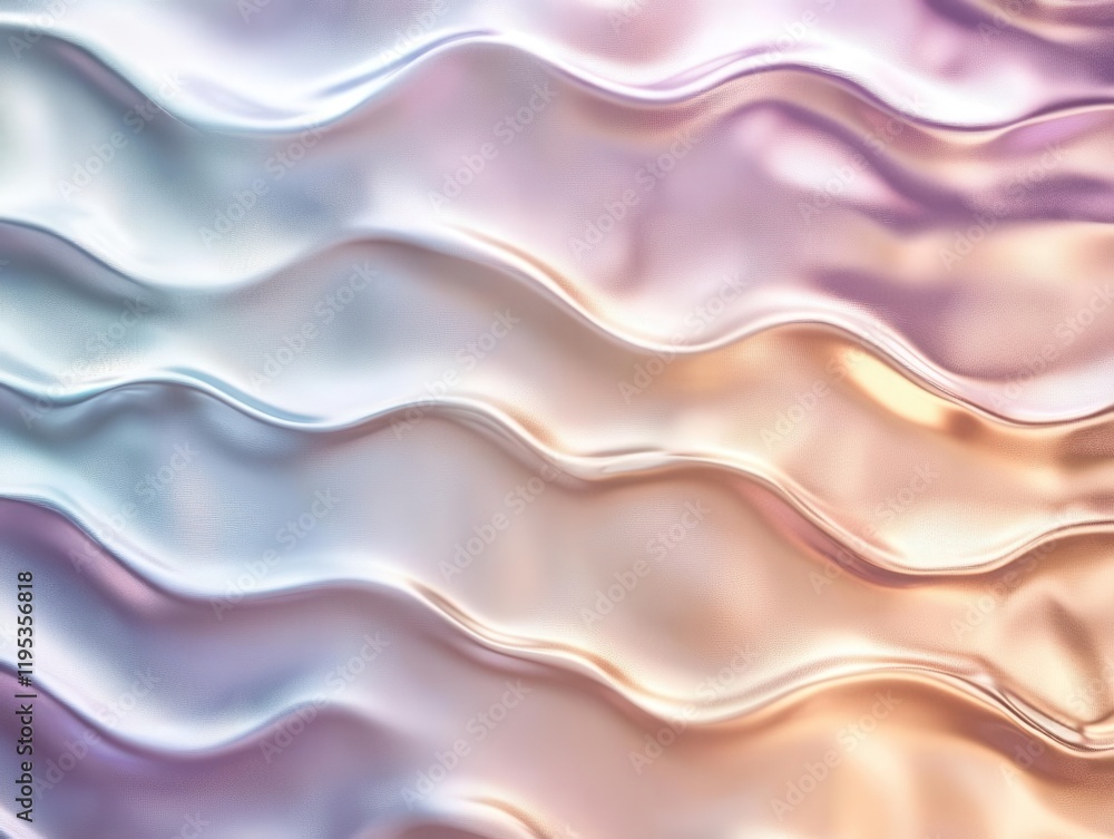 Fototapeta premium holographic iridescent background texture with smooth rippling wave pattern in pastel purple, turquoise and rose gold gradients