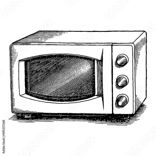 Microwave Oven with Front View in Detailed Black and White Outline Line Art Drawing