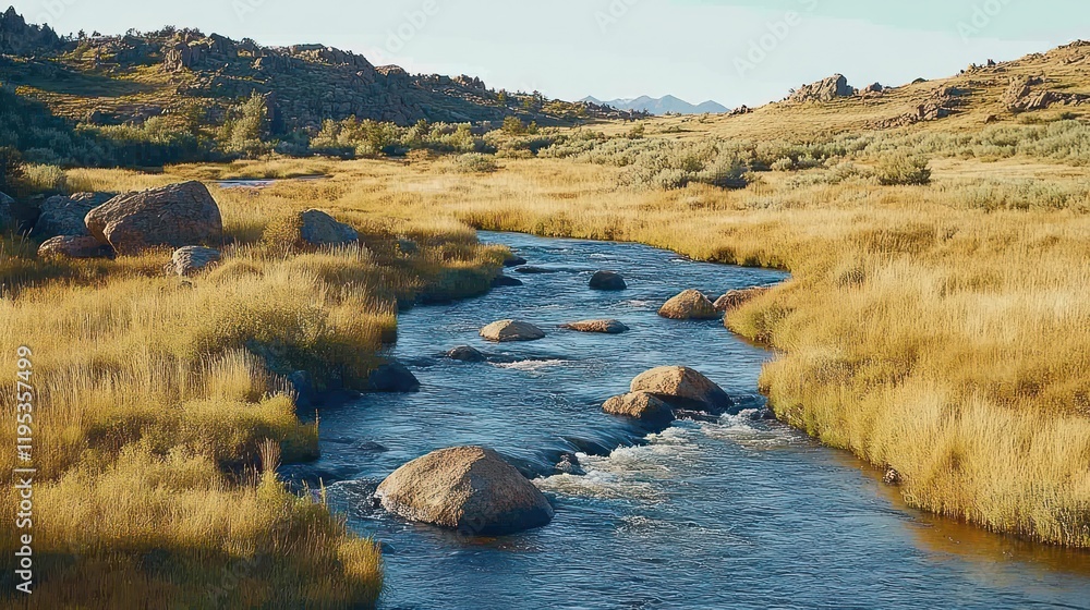 Stream flowing through a grassy meadow. Stream flowing through a grassy meadow.