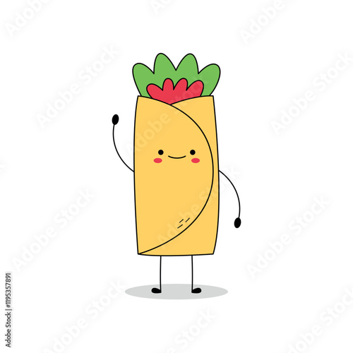 Cute burrito cartoon character waving hand hi diidke