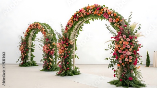 Fototapeta Naklejka Na Ścianę i Meble -  Set of flower arches on a transparent background. The concept of plants, celebration and design.