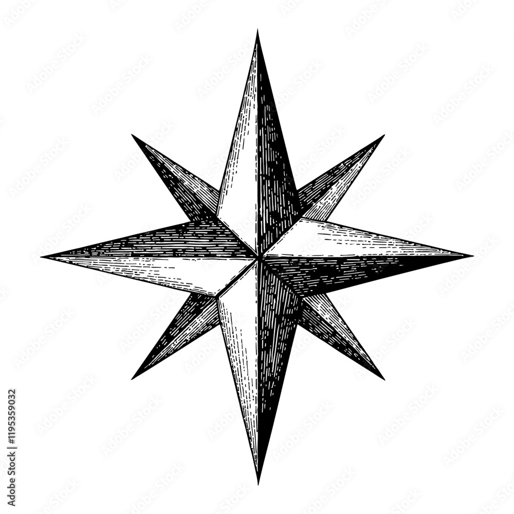Compass Star Eight Points Directional Navigation Detailed Black and White Outline Line Art Drawing Compass Star Eight Points Directional Navigation Detailed Black and White Outline Line Art Drawing