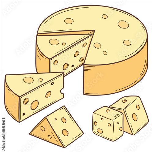 Cheese dices and slices design art silhouettes vector