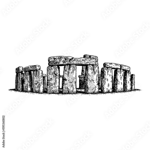 Stonehenge Historic Ancient Monument in Detailed Black and White Outline Line Art Drawing