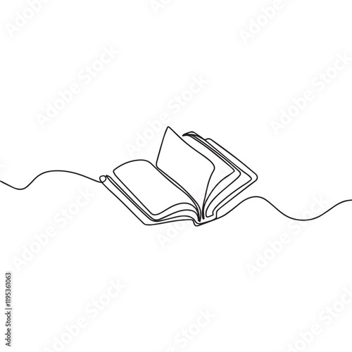Open book line art drawing illustration. Opened book continous line drawing minimalism. Vector illustration.