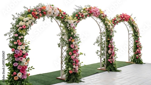 Fototapeta Naklejka Na Ścianę i Meble -  Set of flower arches on a transparent background. The concept of plants, celebration and design.