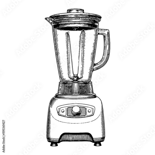 Blender Kitchen Appliance Detailed Front View Black and White Outline Line Art Drawing