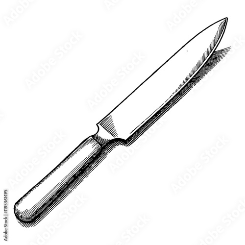 Sharp Bread Knife in Detailed Black and White Outline Line Art Drawing with Handle