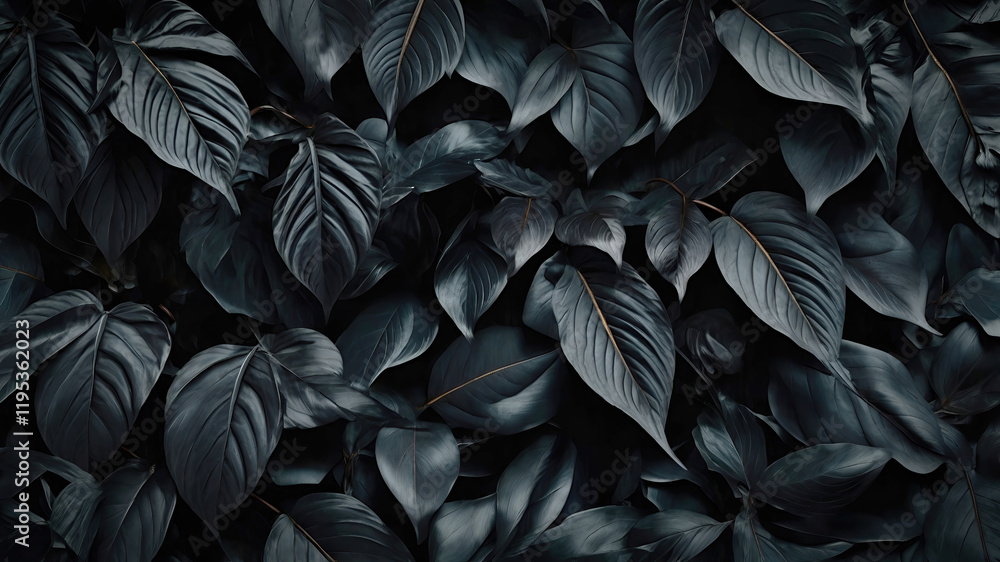 Dark abstract background with matte black leaves, natural textures and stylish minimalism. Natural design. Black background. 3D illustration Dark abstract background with matte black leaves, natural textures and stylish minimalism. Natural design. Black background. 3D illustration