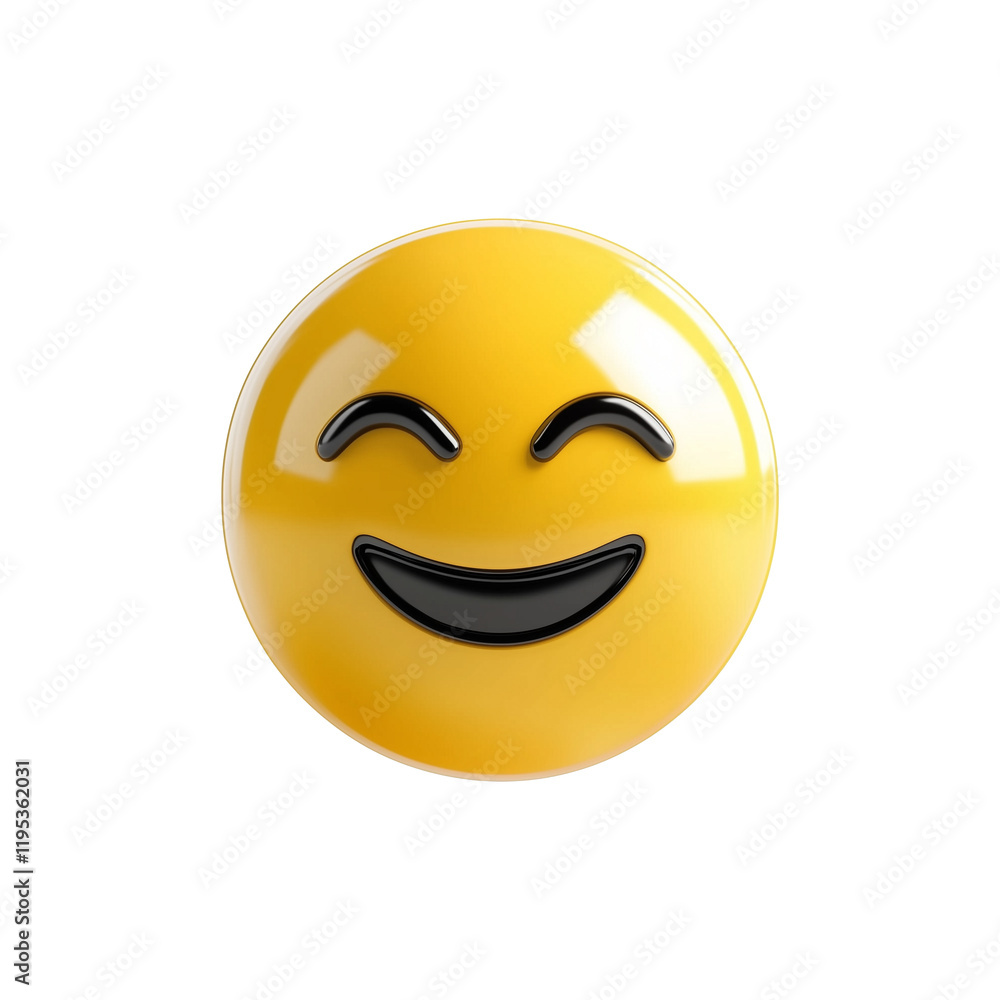 3D optimistic emoji in sunny yellow with joyful expression isolated on white 3D optimistic emoji in sunny yellow with joyful expression isolated on white
