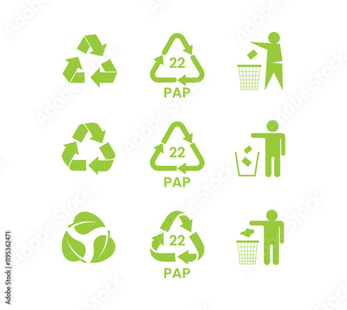 Recycle sign or Packaging sign vector illustration, International symbol used on packaging to remind people to dispose of it in a bin instead of littering, The universal recycling symbol isolated.