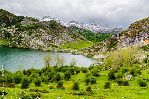 Route to Covadonga, Lakes, Mountains, Cangas de Onis, Asturias, Picos de Europa, Spain