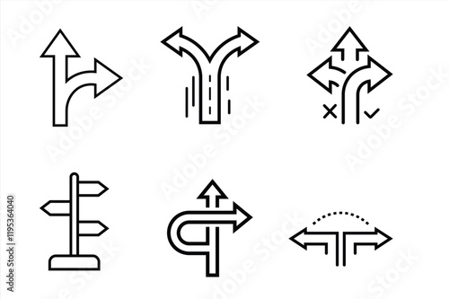 Direction concept signpost editable stroke outline icon isolated on white background flat vector illustration
