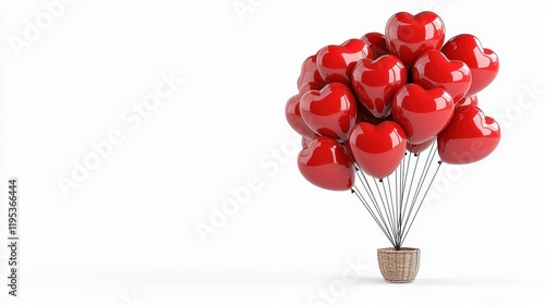 Heart-Shaped Red Balloons in a Basket Creating a Romantic Atmosphere