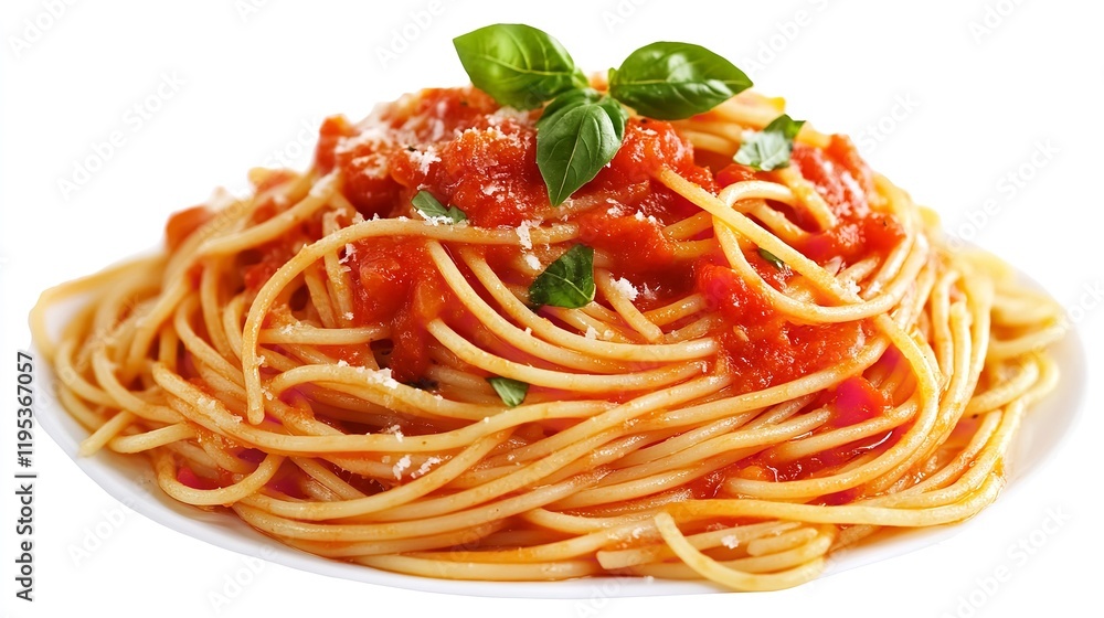 Spaghetti with tomato sauce isolated on white background Spaghetti with tomato sauce isolated on white background