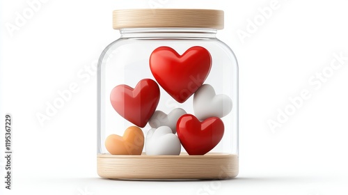 Colorful Heart-Shaped Sweets in a Clear Jar for Festive Celebrations and Love