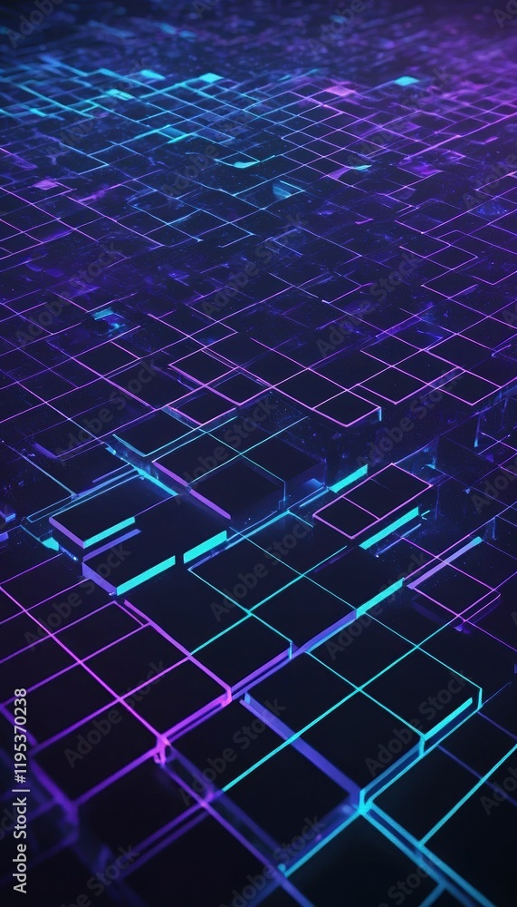 Obraz premium Futuristic Abstract Wallpaper Featuring Glowing Blue and Purple Grids with Digital Waves