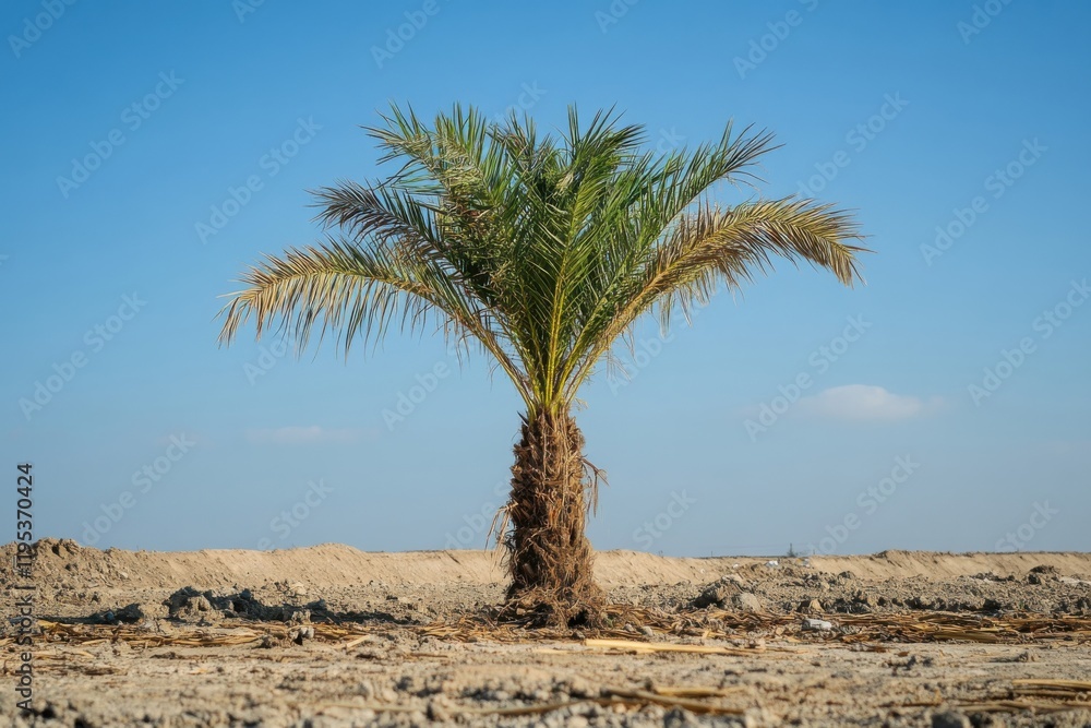 Lush young date palm trees basking in sunlight, perfect tropical backdrop for travel blogs, summer promotions, or exotic destination campaigns Lush young date palm trees basking in sunlight, perfect tropical backdrop for travel blogs, summer promotions, or exotic destination campaigns