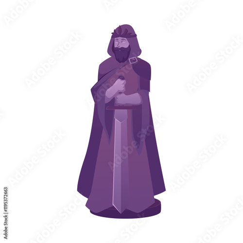 Vector illustration of statue depicting man in a cloak with a sword in medieval style