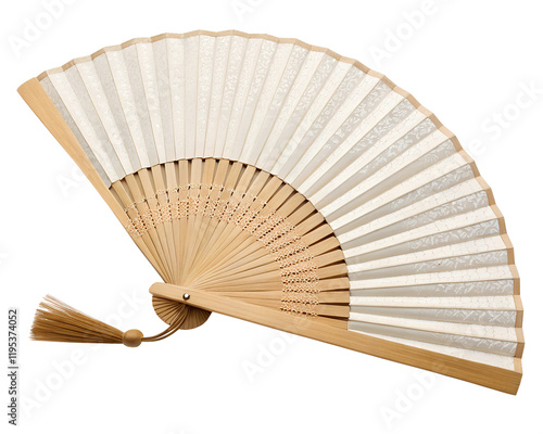 Bamboo hand fan with sturdy wooden handle, rustic style photo