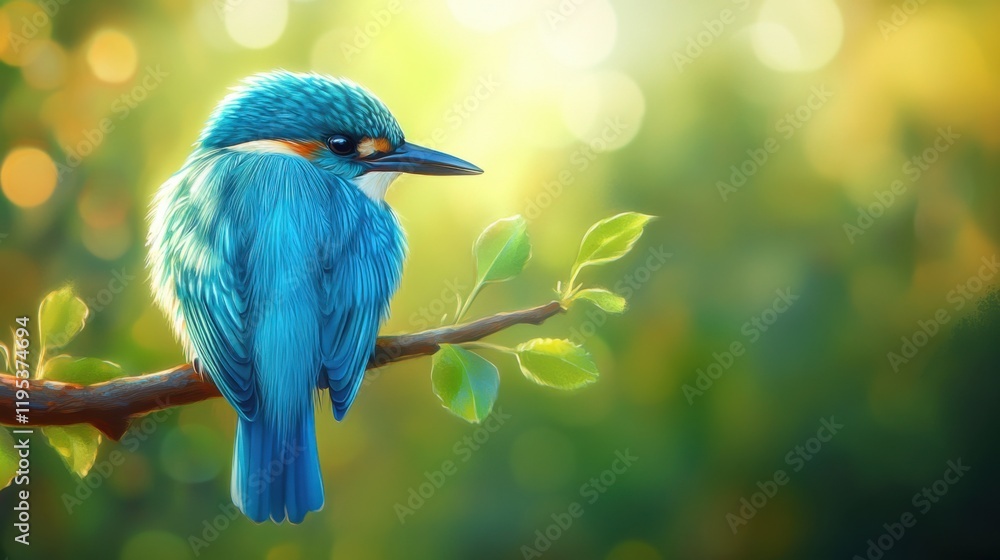 Obraz premium Blue Bird Perched on Branch Ultra HD Vivid Feathers