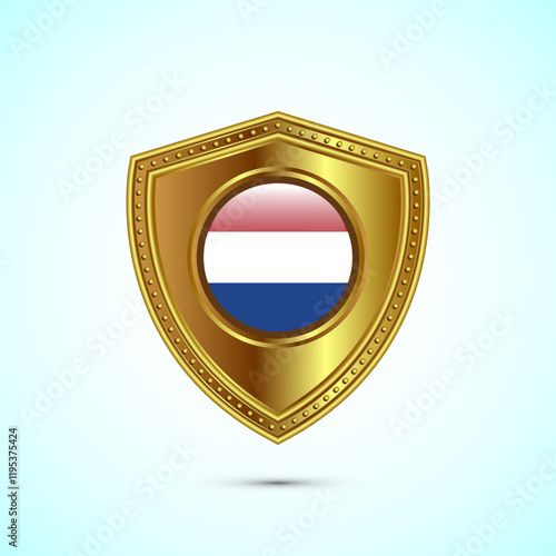 Rounded flag of Netherlands with glossy gold shield Free Download Rounded flag of Netherlands with glossy gold shield - GFXLoad
