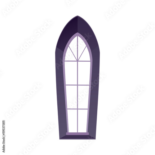 Vector illustration with a Gothic window with an arched frame with elongated glass.