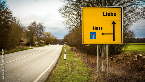 Billede på lærred Signposts the direct way to love versus to hate